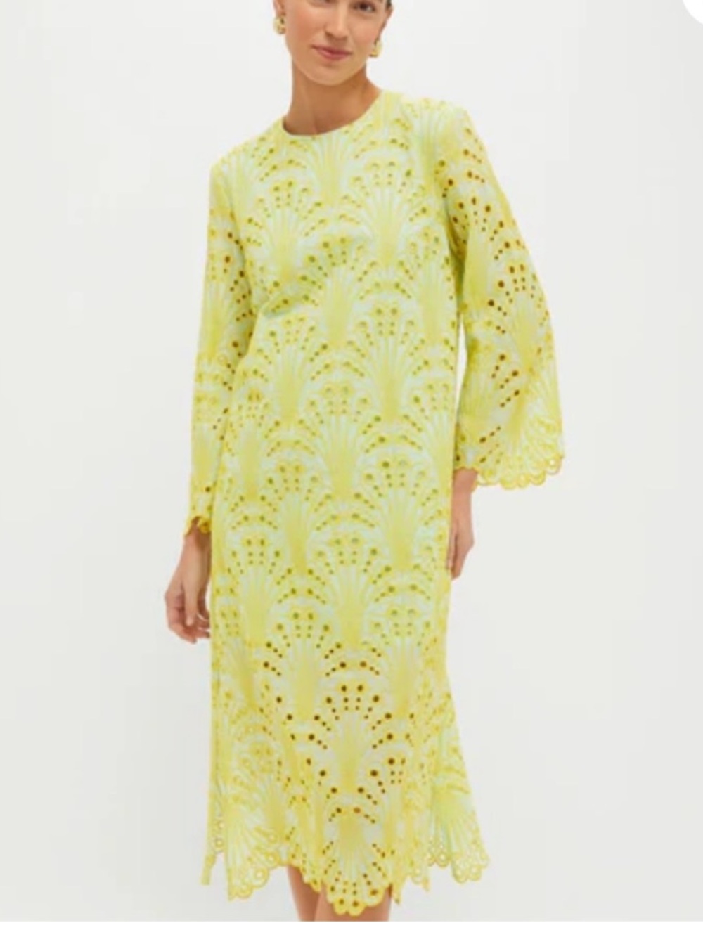 TUCKERNUCK size XL Mint and Mimosa Jamie Eyelet Dress Midi Bell Sleeve